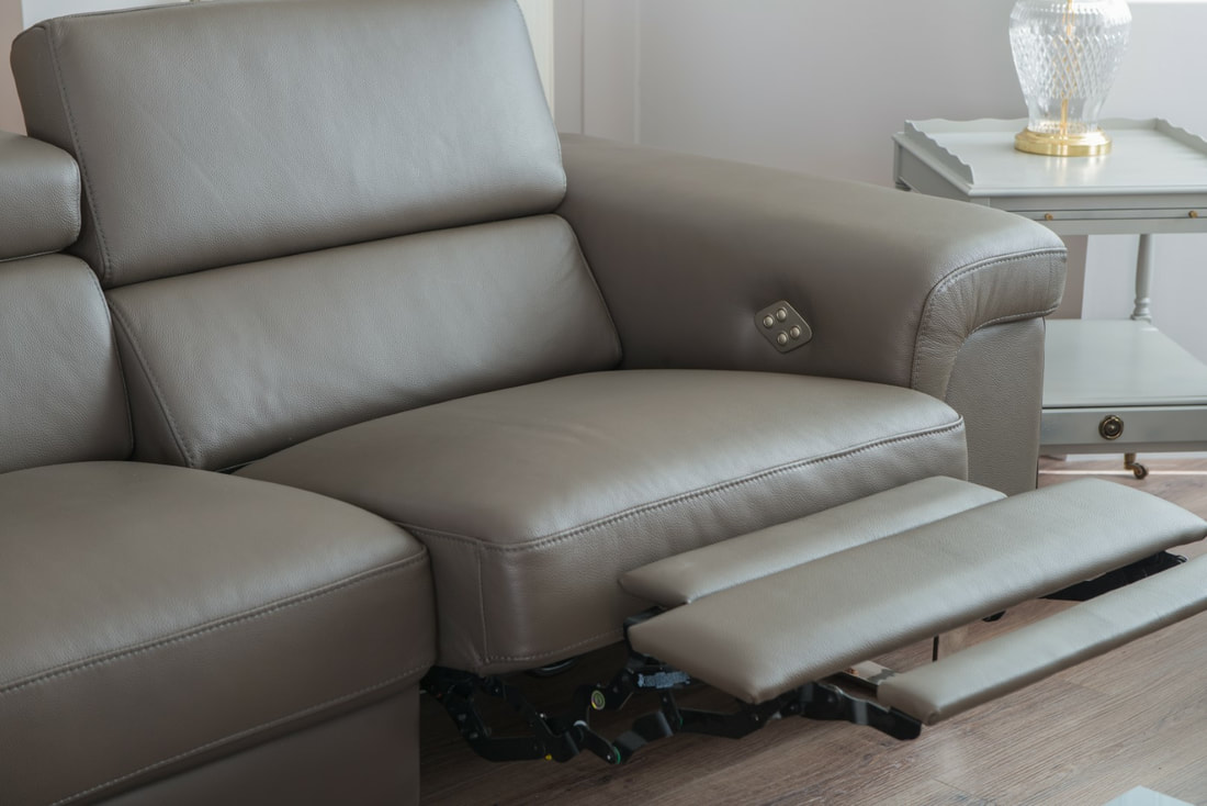 Grey, leather recliner sofa