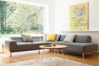 Corner, fabric sofa in living room